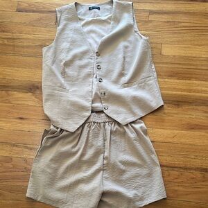 Women's Beige Vest and Shorts Set